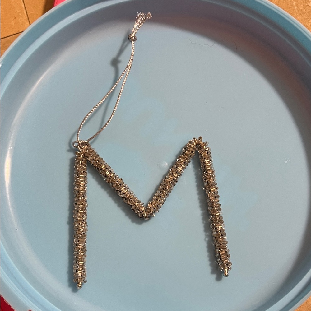 Gold Beaded Letter M Ornament